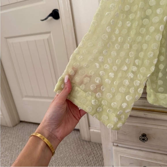 Soft Surroundings Lime Green Velvet Polka Dot Blouse Top - Picture 3 of 6